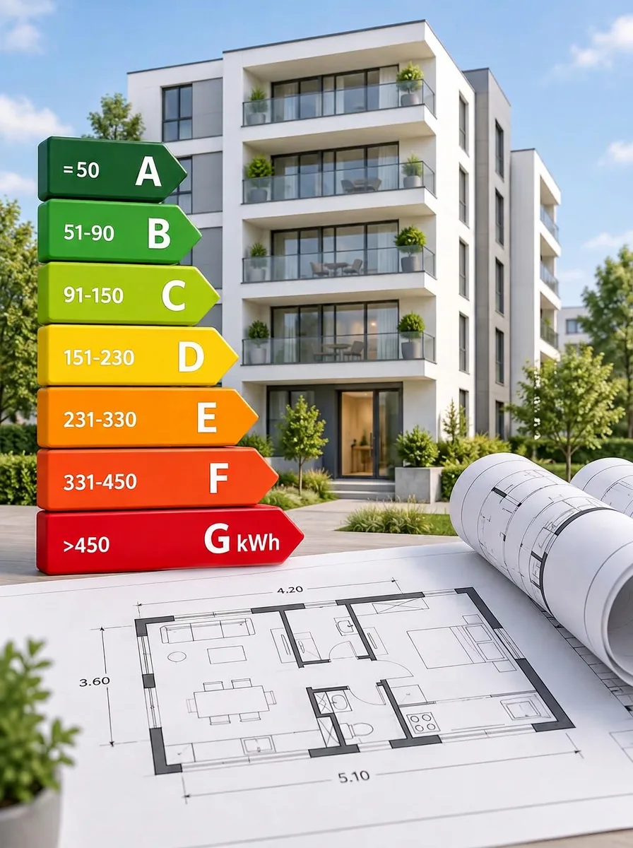 Edificio residencial con escala de calificación energética A-G